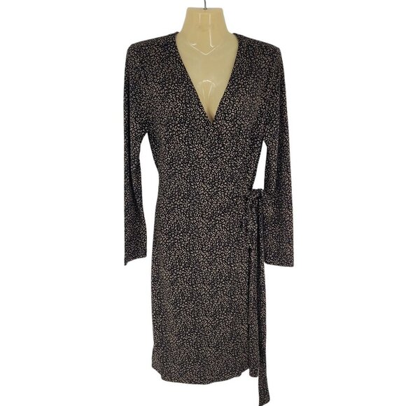 Ann taylor 10 petite brown black leopard print full wrap long sleeve midi dress - Picture 1 of 13